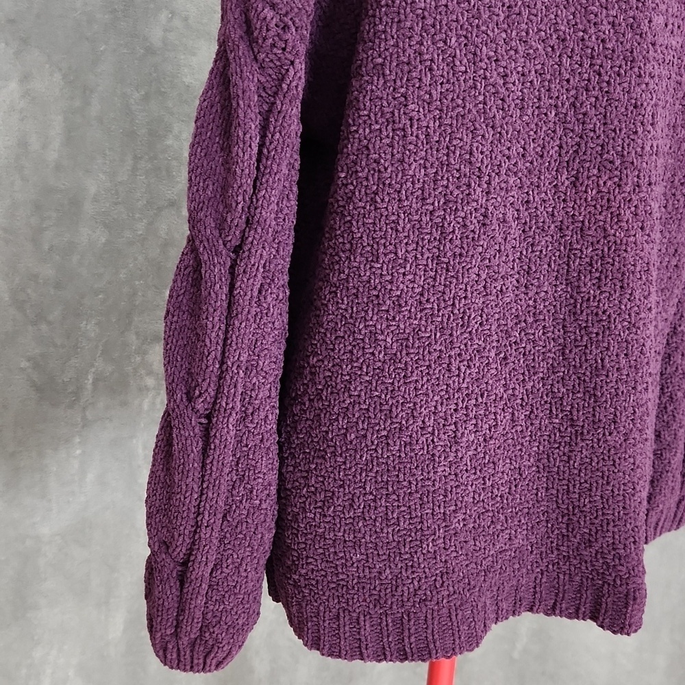 Seven7 Chunky Knit Sweater Women’s Small Purple Turtleneck Cable Knit Cozy - Picture 4 of 12